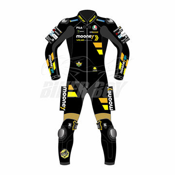 Marco Bezzecchi 2023 Mooney VR46 MotoGP Race Suit – Full leather gear designed for ultimate protection and performance, crafted for Marco Bezzecchi in the 2023 MotoGP season.
