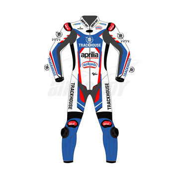 Raul Fernandez 2024 Aprilia MotoGP Racing Suit – Trackhouse Edition with CE Armor and Aerodynamic Fit for Professional Riders