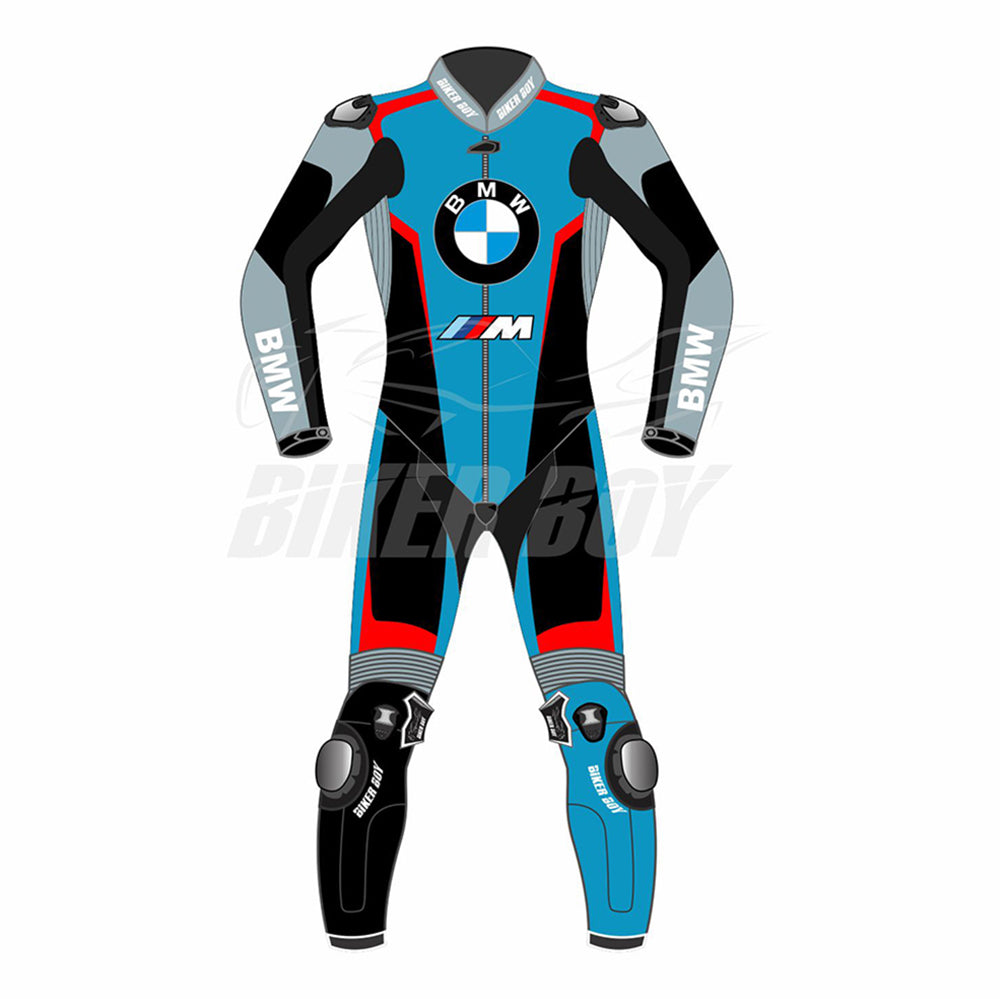 BMW M Racing Suit 2023 – Premium leather track suit designed for professional MotoGP riders, offering advanced protection and performance features for the 2023 racing season.
