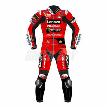 Enea Bastianini 2023 MotoGP Ducati Racing Suit – Premium leather suit designed for top-tier MotoGP performance, offering superior protection, agility, and comfort for racing at the highest level.