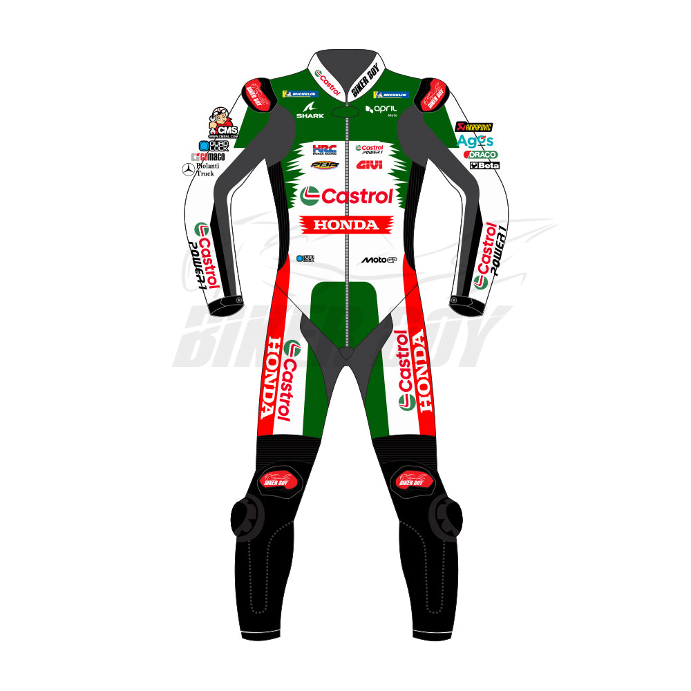 Johann Zarco 2025 MotoGP Castrol Honda Leather Race Suit - Official #5 with CE Armor and Performance Fit