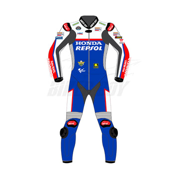 Luca Marini Honda Racing Suit – British GP 2024 | MotoGP Leather Suit with Repsol Branding for Professional Riders and Enthusiasts