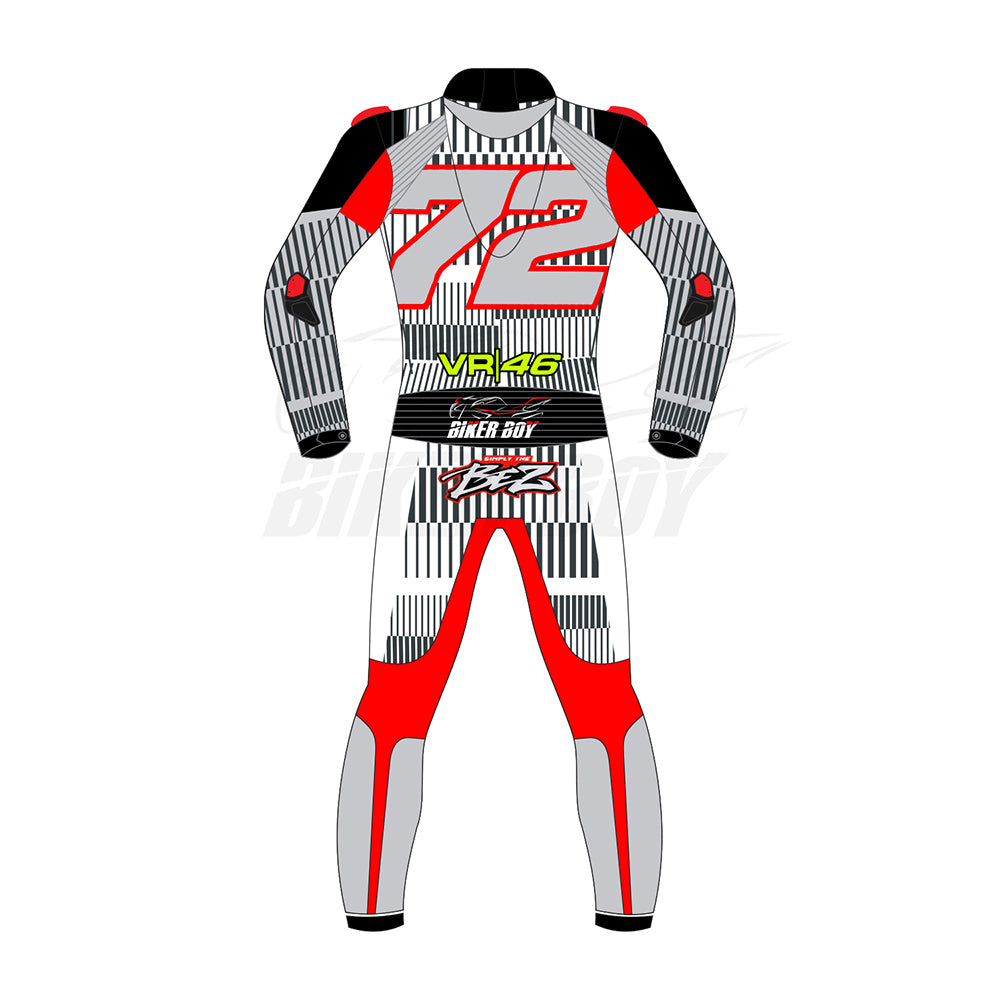 Marco Bezzecchi VR46 Racing Suit – British GP 2024 | MotoGP Leather Suit with Ducati and VR46 Branding for Professional Racing Protection