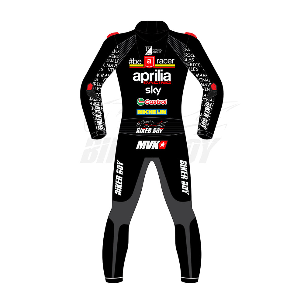 Maverick Vinales Aprilia Racing Suit – British GP 2024 | MotoGP Leather Suit with Aprilia and Sky Branding for Professional Track Protection