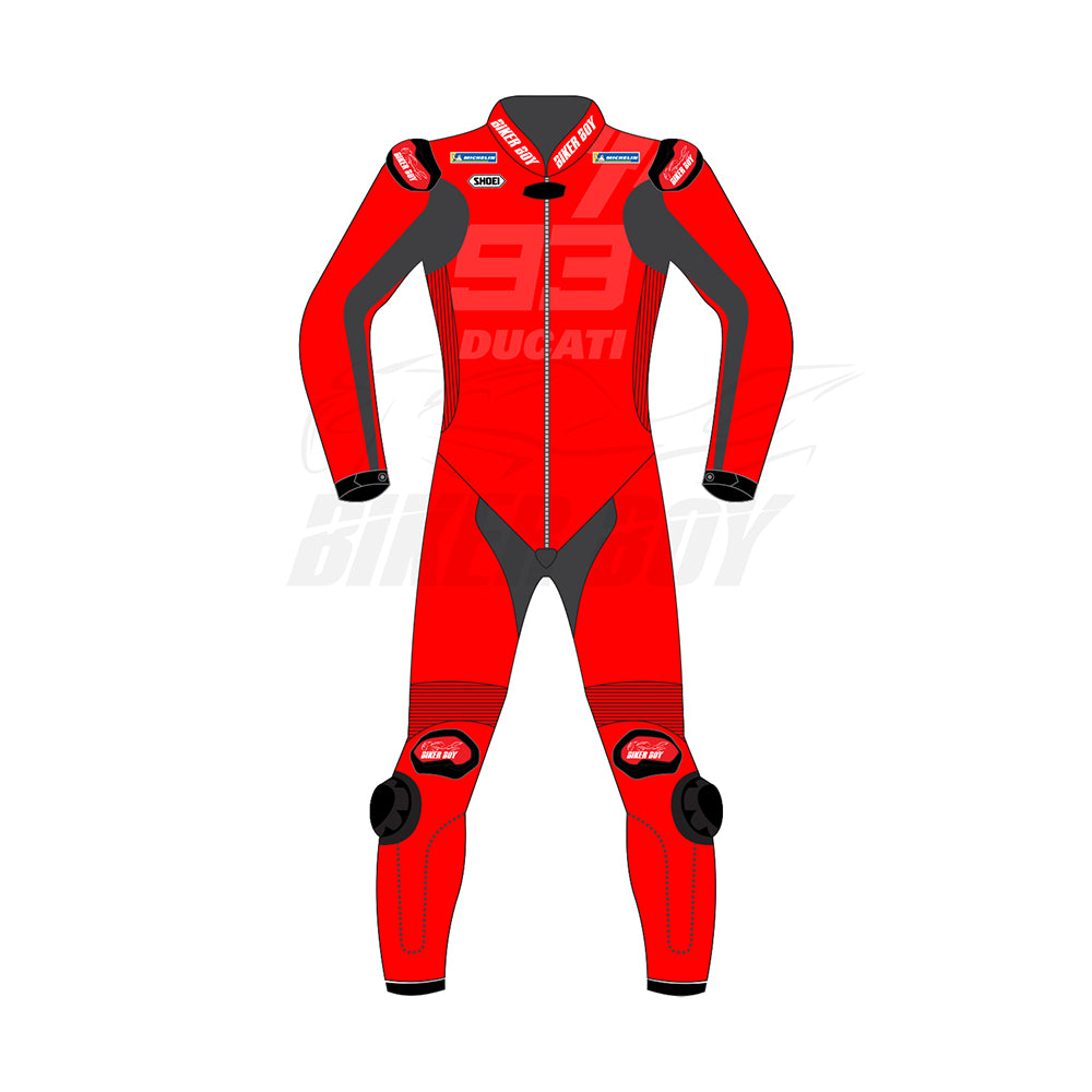 Marc Marquez 2024 Ducati MotoGP Winter Test Racing Suit - Official #93 with CE Armor and Premium Leather Protection