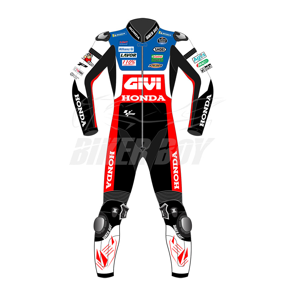 Takaaki Nakagami Givi Honda Suit MotoGP 2022 Replica — professional leather motorcycle racing suit inspired by LCR Honda team, featuring GIVI and Honda branding, CE armor, and aerodynamic design for high-speed riders.