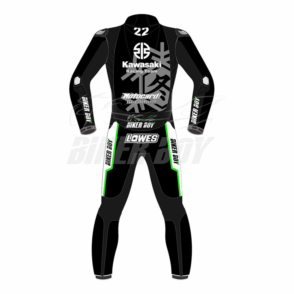 Alex Lowes 2023 SBK Kawasaki Leather Racing Suit – Official 2023 Superbike Championship gear, designed for maximum performance and protection, tailored for Alex Lowes' Kawasaki team racing