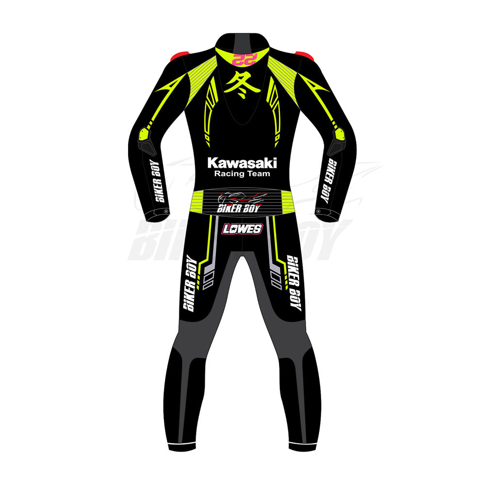Alex Lowes 2024 Kawasaki SBK Racing Suit – Premium Leather with CE Armor and Kevlar® Protection for Maximum Performance