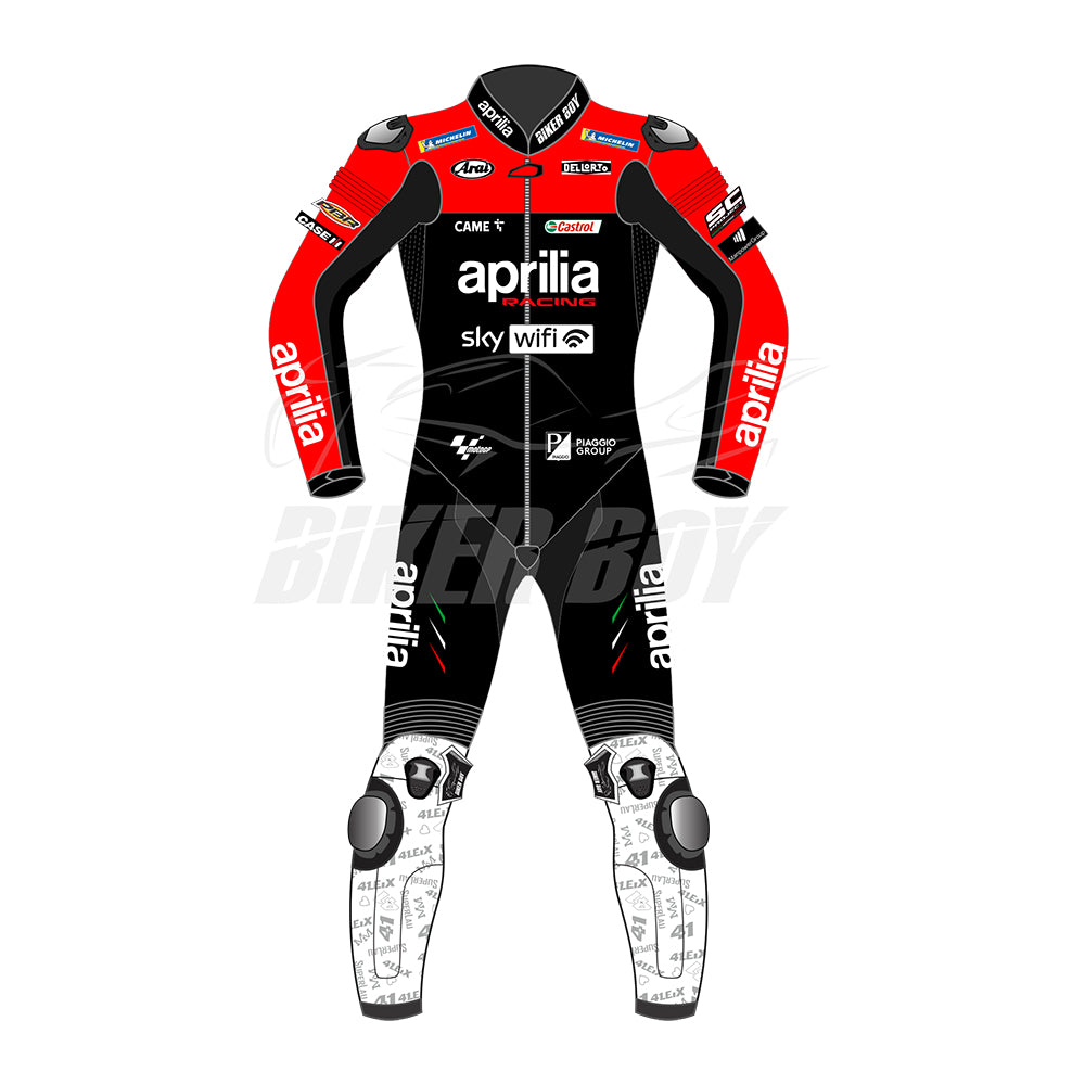 Aleix Espargaró 2022 MotoGP Aprilia Racing Suit #41 Replica – premium leather motorcycle racing suit with CE protection, authentic Aprilia design for riders and collectors.