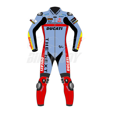 Enea Bastianini Ducati Gresini MotoGP Racing Suit 2022 Le Mans GP – Light Blue Leather Motorcycle Suit with CE Armor and Custom Fit Option