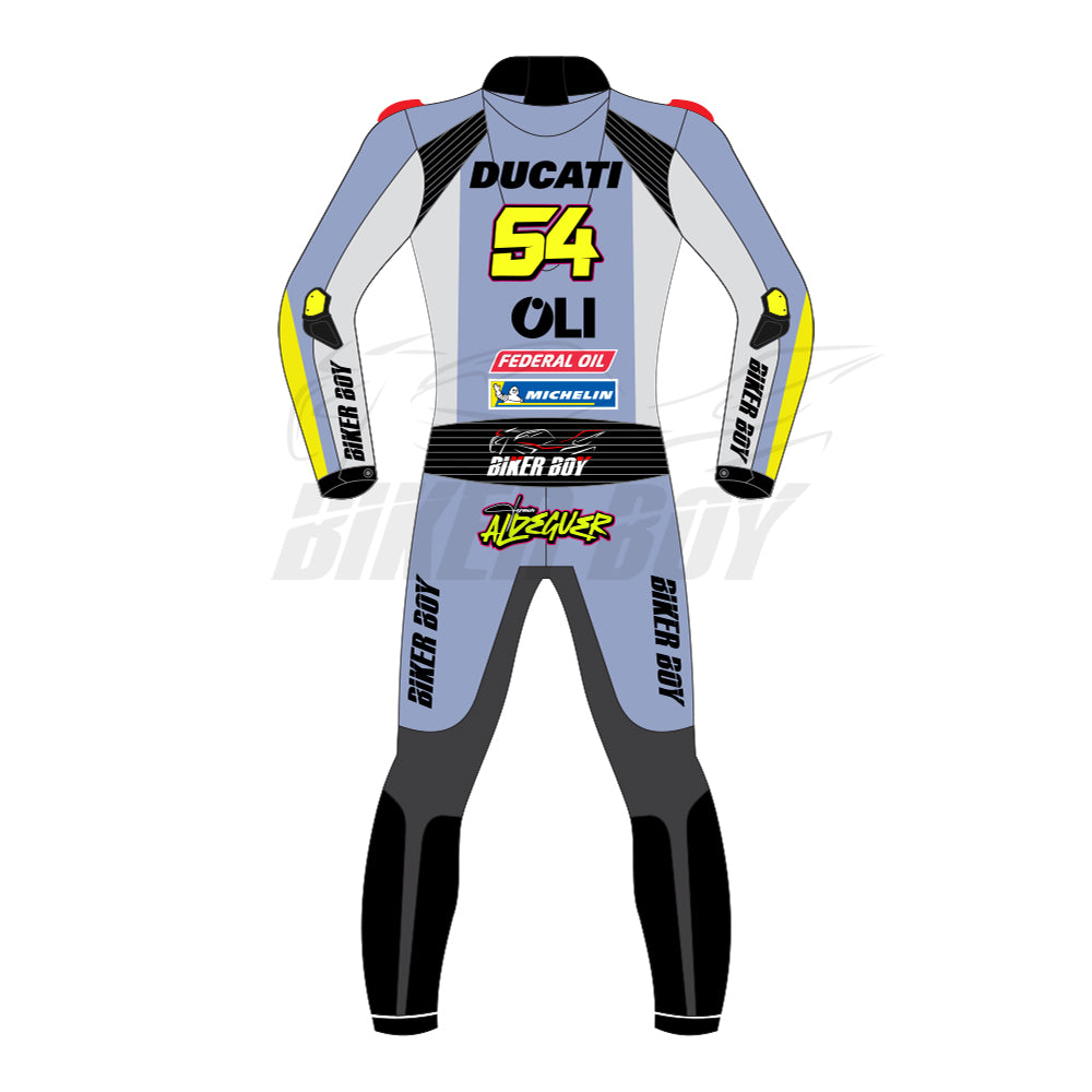 Gresini Ducati MotoGP 2025 race inspired leather riding suit with CE armor and track focused design
