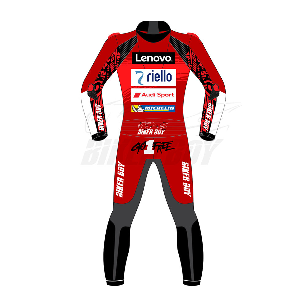 Francesco Bagnaia 2024 Ducati MotoGP Racing Suit in Premium Leather – Authentic Design, Race-Ready Protection