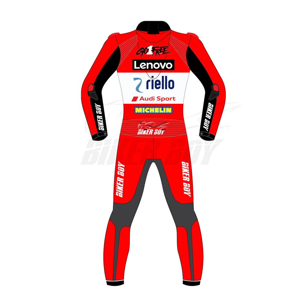 Francesco Bagnaia Ducati MotoGP Race Suit 2024 – British Grand Prix Red Leather with CE Armor.