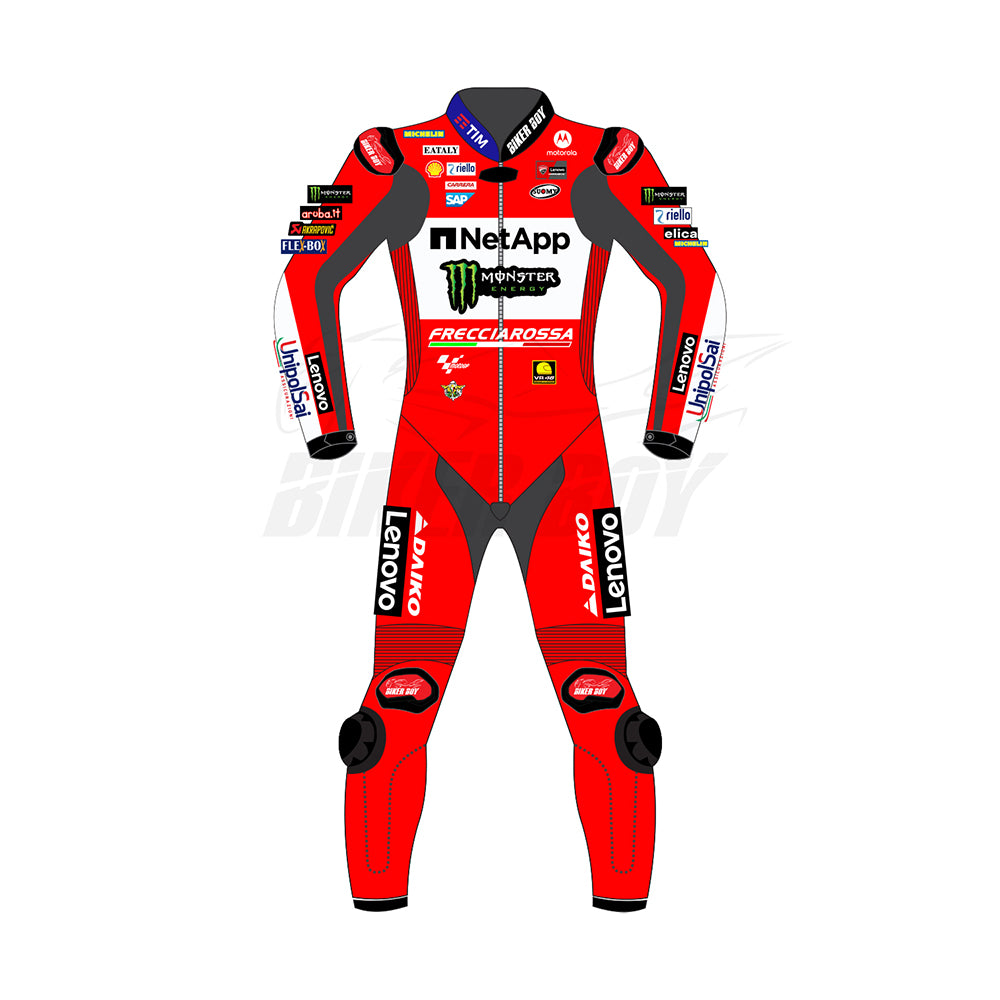 Francesco Bagnaia Ducati MotoGP Race Suit 2024 – British Grand Prix Red Leather with CE Armor.