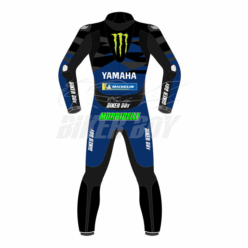 2023 Franco Morbidelli Yamaha MotoGP Racing Suit – High-quality full leather racing suit offering superior safety and flexibility for Franco Morbidelli during the 2023 MotoGP World Championship.