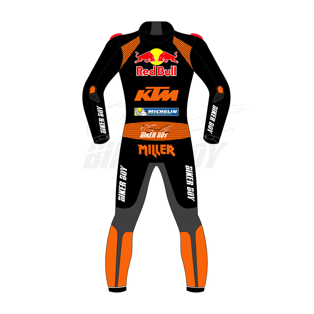 High-Performance Jack Miller 2024 Red Bull KTM Racing Suit – Durable Leather, CE Armor, and Aerodynamic Fit for Professional Riders