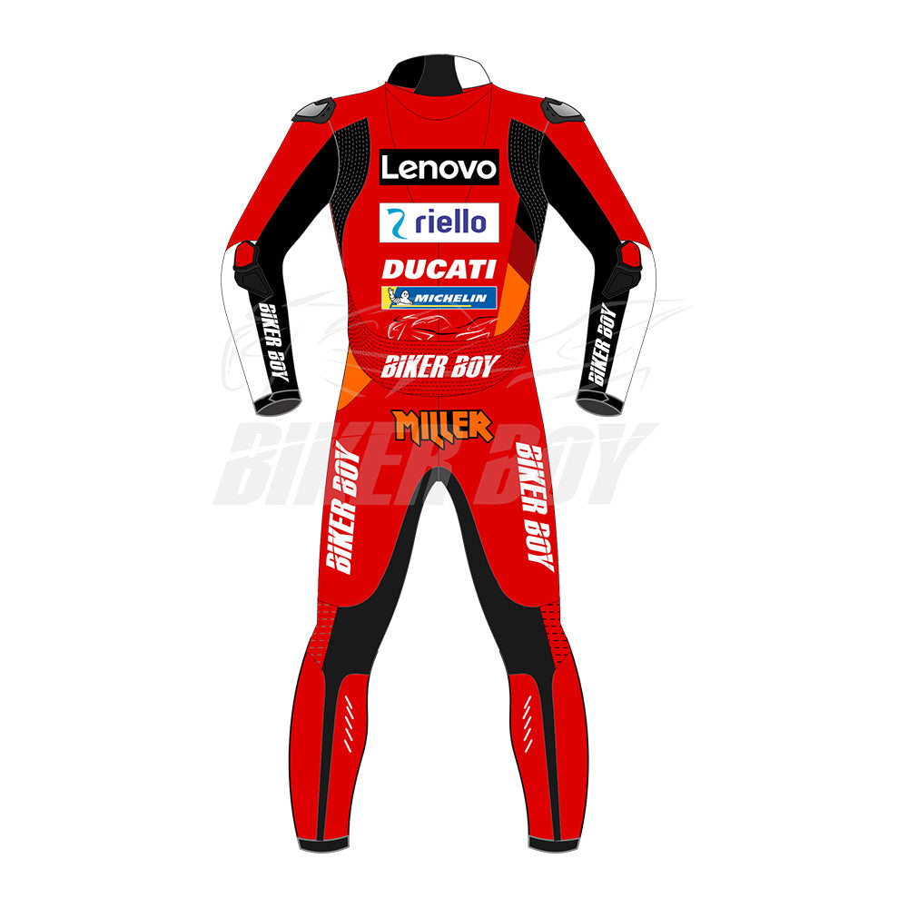 Jack Miller Ducati MotoGP Racing Suit 2022 Jerez GP – Premium Leather Motorcycle Track Suit with CE Armor, Ducati Lenovo Team Replica Gear