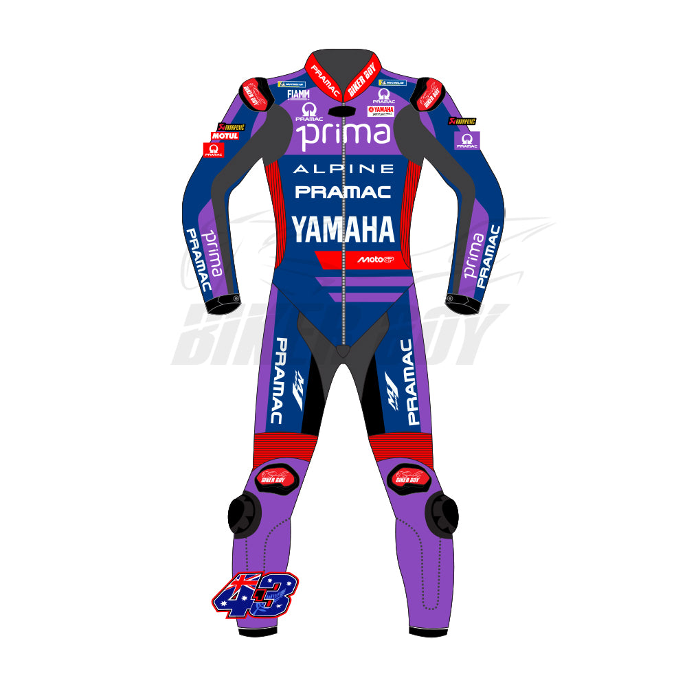 Jack Miller Yamaha Prima 2025 Race Suit Premium MotoGP Leather Racing Suit Genuine Cowhide Motorcycle Race Suit with CE Armor Yamaha Prima Replica