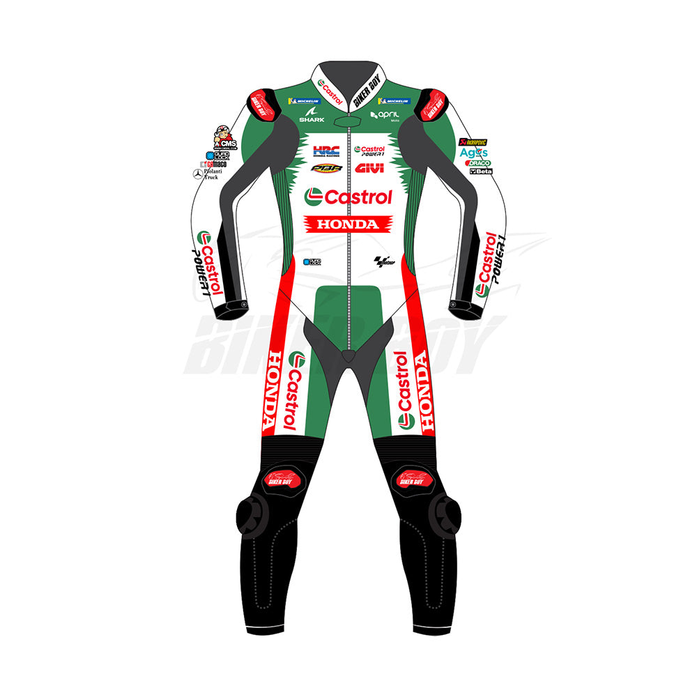 Johann Zarco 2024 Castrol Honda MotoGP Racing Suit – Premium Leather, CE Armor, and Track-Ready Design for Professional and Street Riders
