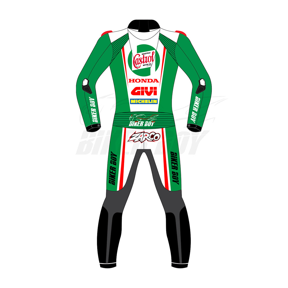 Authentic Johann Zarco MotoGP Leather Racing Suit – Castrol Honda Design, British GP 2024 Edition for Professional Racing Protection