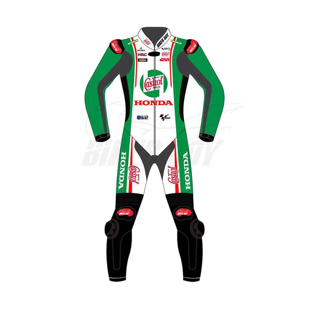 Johann Zarco Castrol Honda Racing Suit – British GP 2024 | Premium MotoGP Leather Gear for Track Riders and Enthusiasts