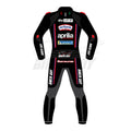Aprilia MotoGP 2025 race inspired leather riding suit with CE armor and track focused design