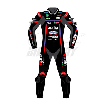 Jorge Martin 2025 Aprilia MotoGP track racing leather suit front view with aerodynamic race fit