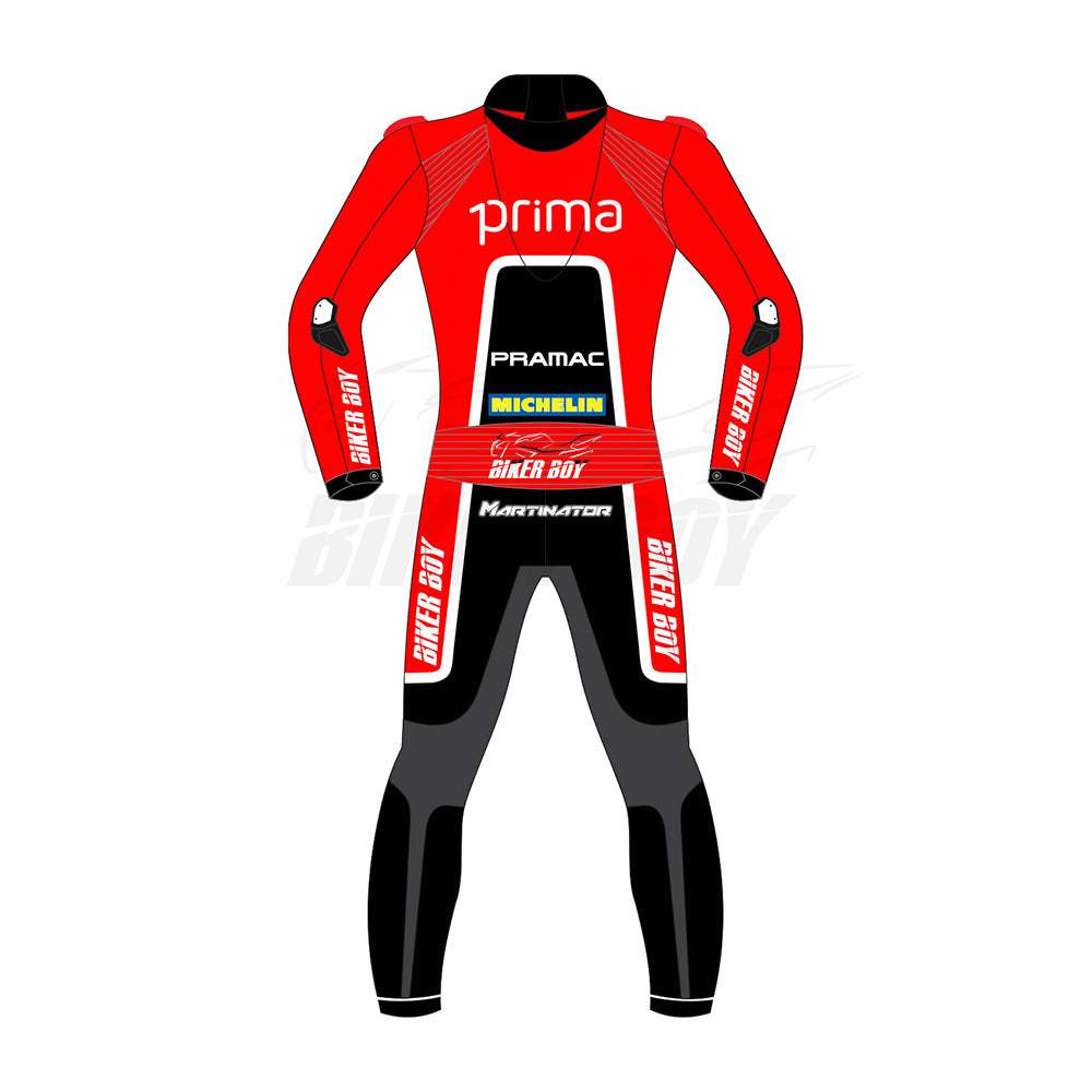 Jorge Martin Ducati Racing Suit – British GP 2024 | Premium MotoGP Leather Suit with Ducati and Pramac Branding for Professional Racing Protection