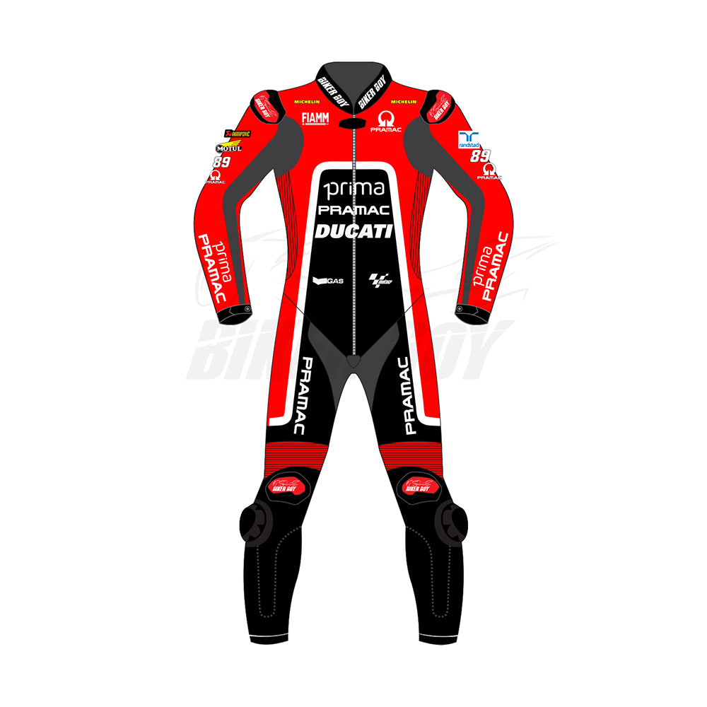 Jorge Martin Ducati Racing Suit – British GP 2024 | Premium MotoGP Leather Suit with Ducati and Pramac Branding for Professional Racing Protection