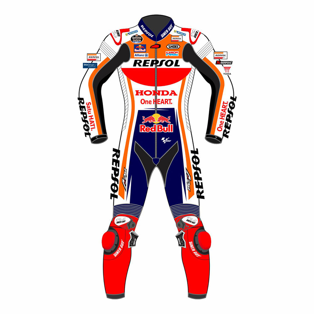 Marc Marquez 2023 Repsol Honda MotoGP Race Suit – Full leather gear crafted for ultimate protection and performance, designed for Marc Marquez in the 2023 MotoGP season.
