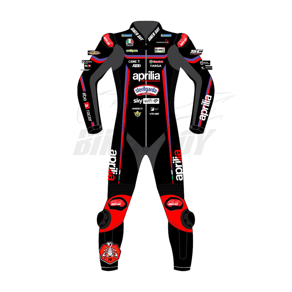Marco Bezzecchi 2025 Aprilia Race Suit Premium MotoGP Leather Racing Suit Aprilia RS-GP Motorcycle Race Suit with CE Armor