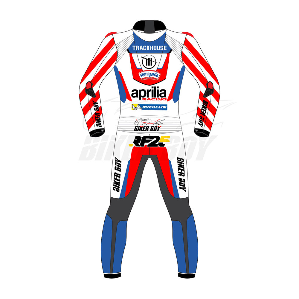 Raul Fernandez 2024 Aprilia MotoGP Racing Suit – Trackhouse Edition with CE Armor and Aerodynamic Fit for Professional Riders