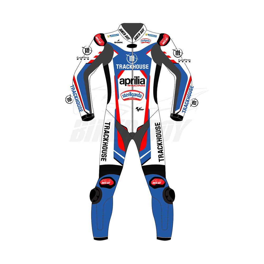 Raul Fernandez 2024 Aprilia MotoGP Racing Suit – Trackhouse Edition with CE Armor and Aerodynamic Fit for Professional Riders