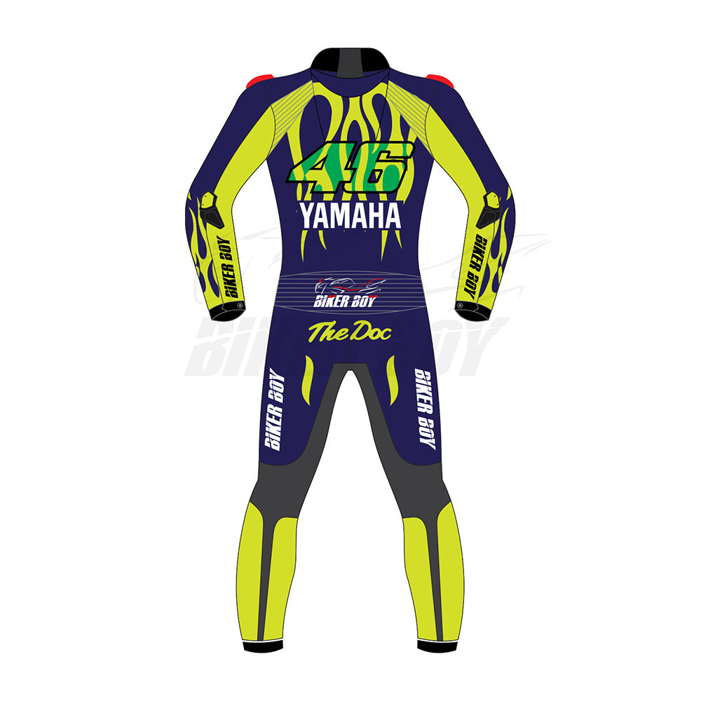 High-Performance Valentino Rossi Yamaha Racing Suit 2024 – Durable Leather, CE Armor, and Aerodynamic Fit for Pro Riders